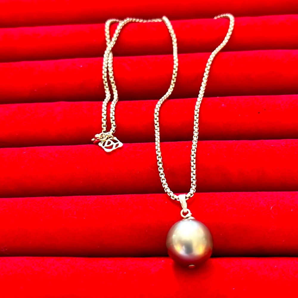 13 mm TAHITIAN gray cultured PEARL on 925 Sterling Silver DAVID YURMAN chain